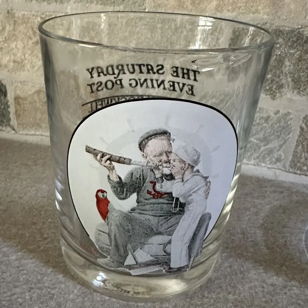 Norman Rockwell Saturday Evening Post Glass Tumbler Glassware Collection Set 2